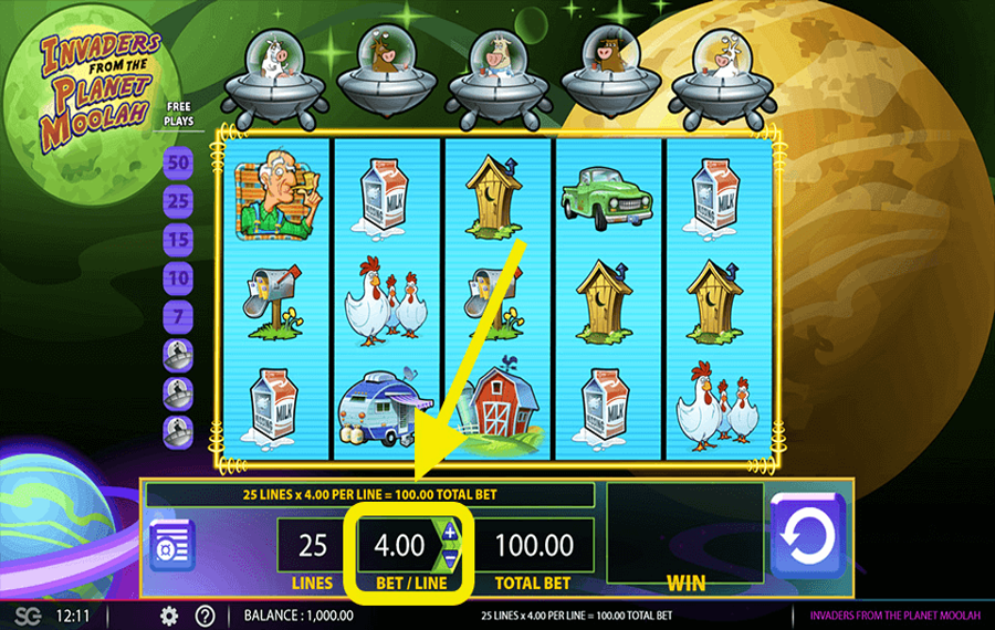 Invaders from the Planet Moolah Choose your bet amount.