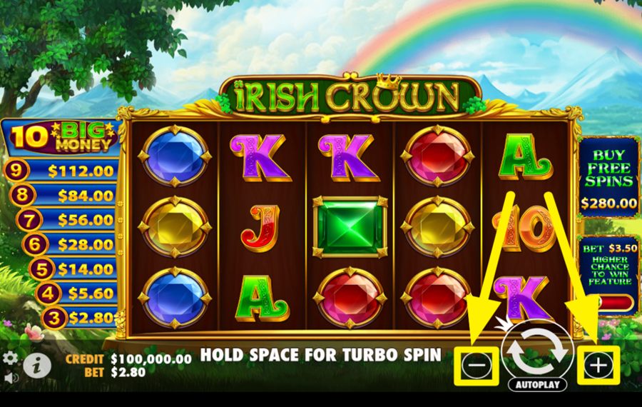 Irish Crown CUSTOMIZE THE BET SETTINGS.