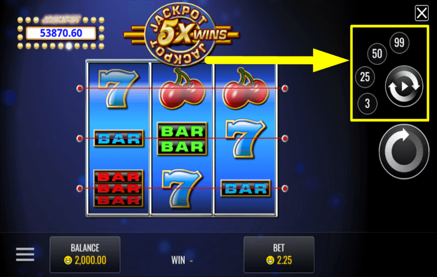 Jackpot 5x Wins AUTOMATISCHE DREHEN EINSTELLEN.
