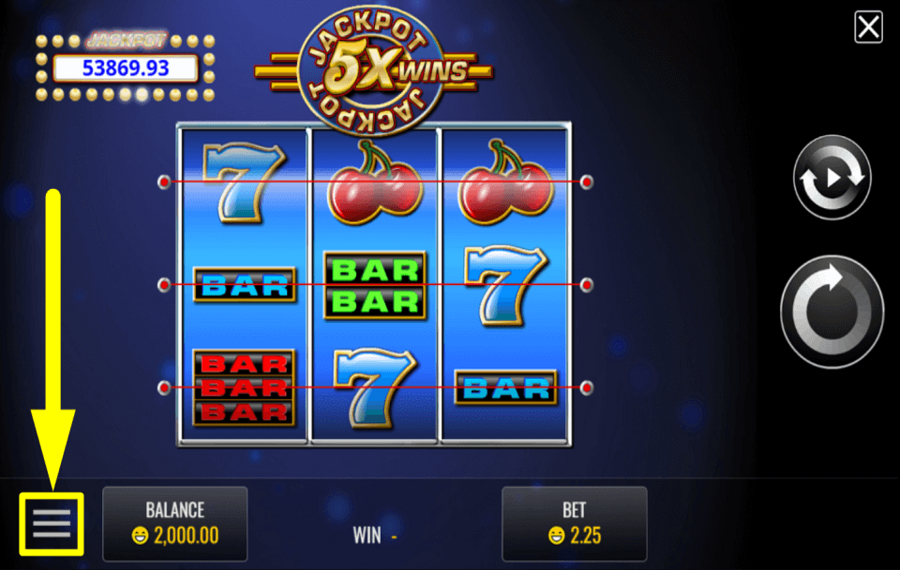 Jackpot 5x Wins Schauen Sie sich das Einstellungsmenü an.