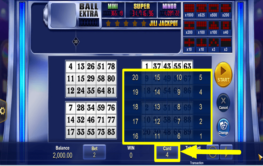 Jackpot Bingo DISPOSIZIONA LE TUE CARTE.