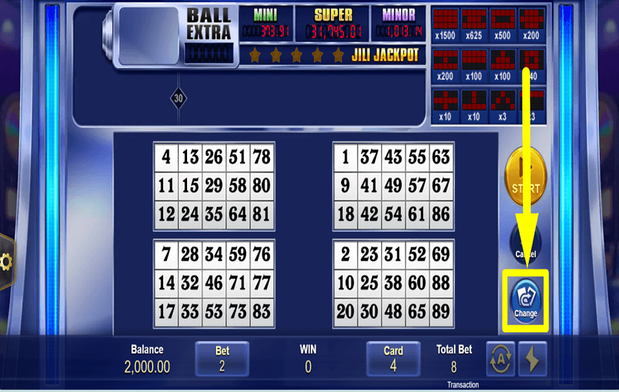 Jackpot Bingo MODIFICA LE CARTE.
