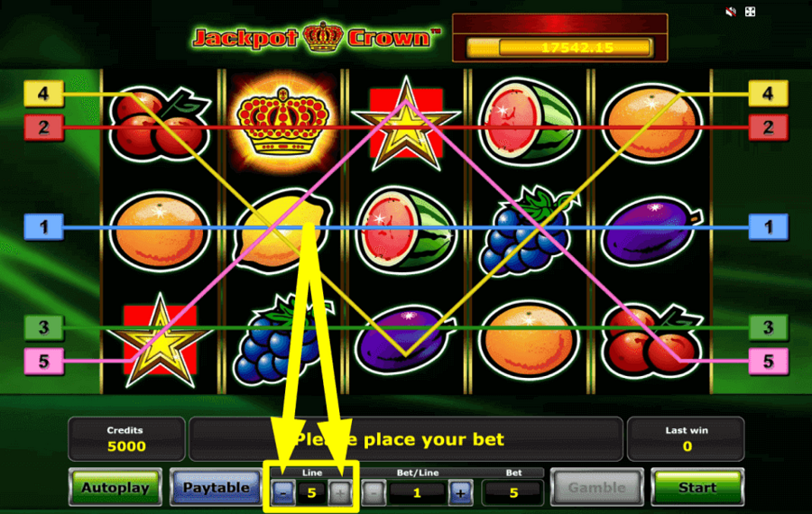 Jackpot Crown WÄHLEN SIE DIE ANZAHL DER GEWINNLINIEN.