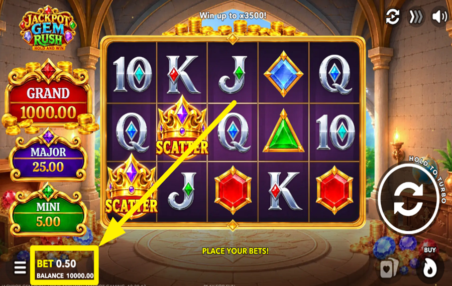 Jackpot Gem Rush Hold and Win SPECIFY YOUR WAGER.