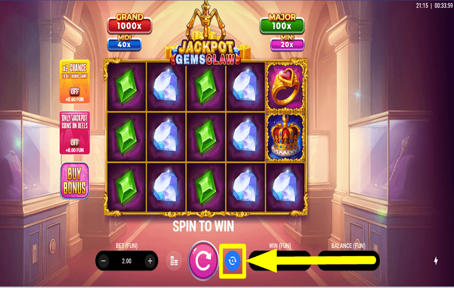 Jackpot Gems Claw ACTIVER LA LECTURE AUTOMATIQUE.
