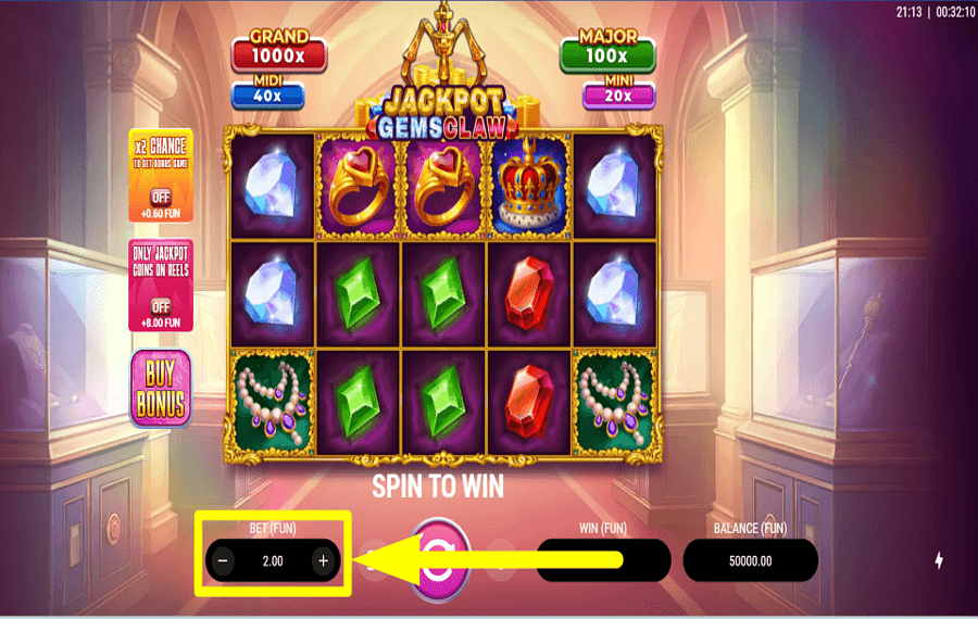 Jackpot Gems Claw AJUSTER LE PIÉTON.