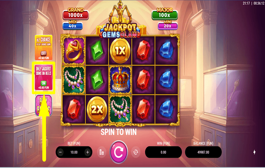 Jackpot Gems Claw ATTRIBUER DES PARIS ANNEXES.