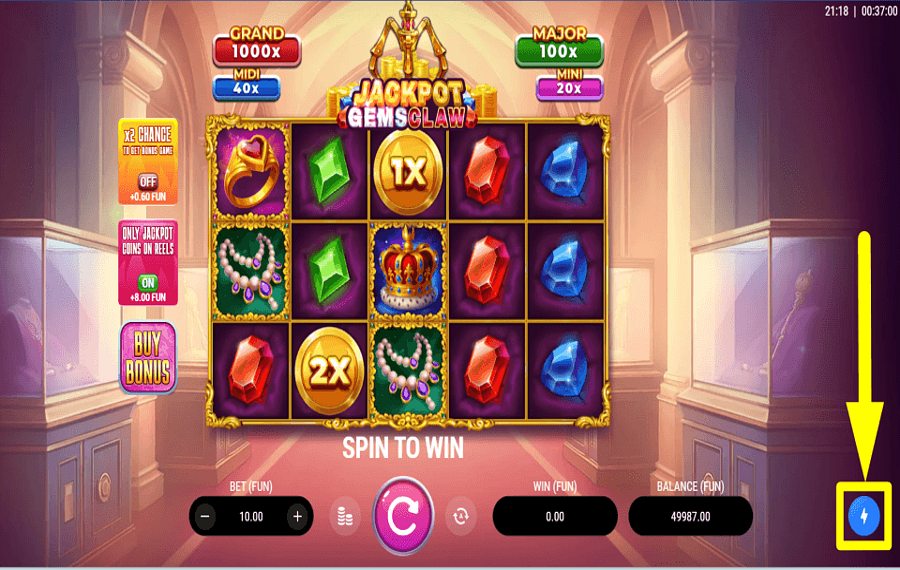 Jackpot Gems Claw ACTIVER LE MODE TURBO.