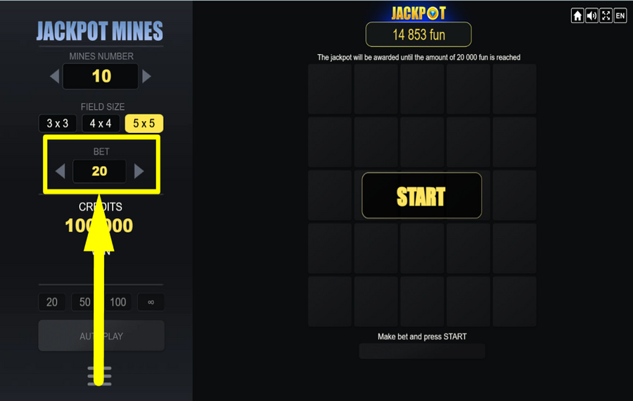 Jackpot Mines SÉLECTIONNEZ LA VALEUR DU PARI.