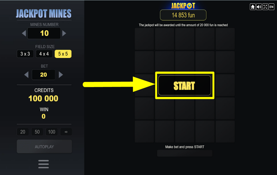 Jackpot Mines COMMENCER LE JEU.