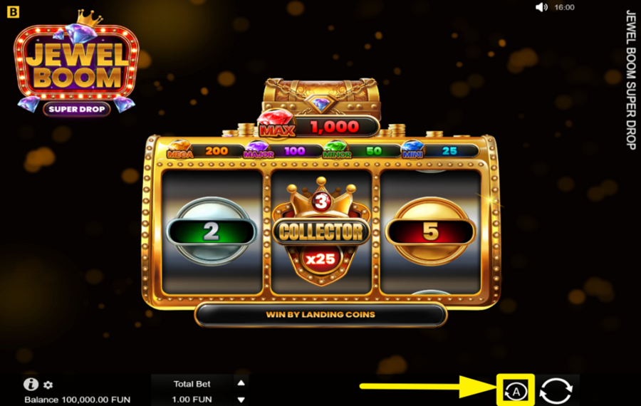 Jewel Boom Super Drop SPIN THE REELS AUTOMATICALLY.