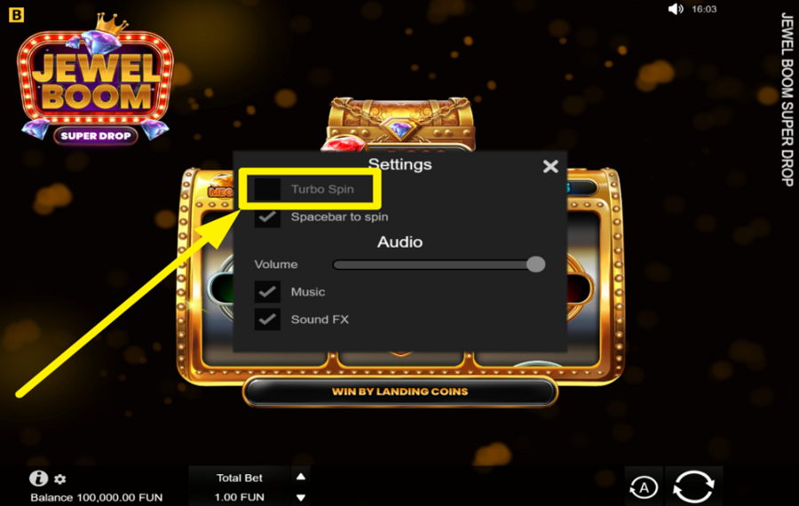 Jewel Boom Super Drop ACTIVATE TURBO SPIN.