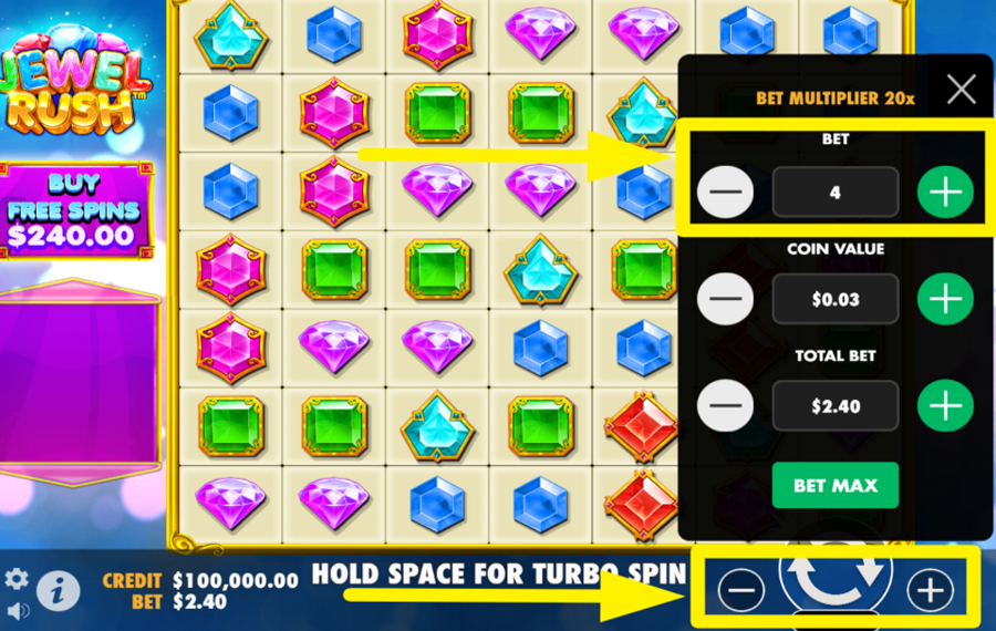 Jewel Rush CHANGE BET LEVEL.