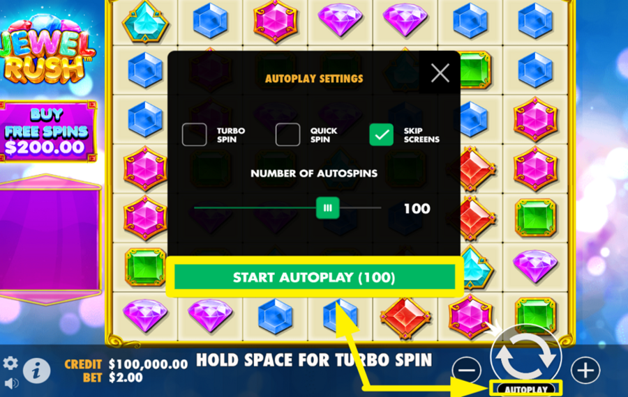 Jewel Rush INITIATE AUTOMATIC SPINS.