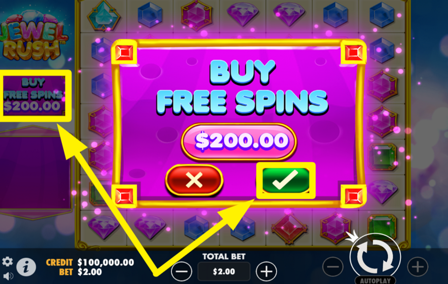 Jewel Rush PURCHASE FREE SPINS.
