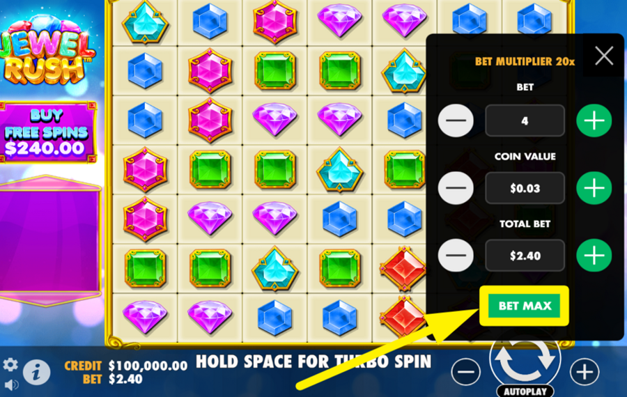Jewel Rush ACTIVATE THE ULTIMATE WAGER LEVEL.