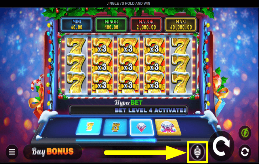 Jingle 7s Hold and Win PLACE THE BET.