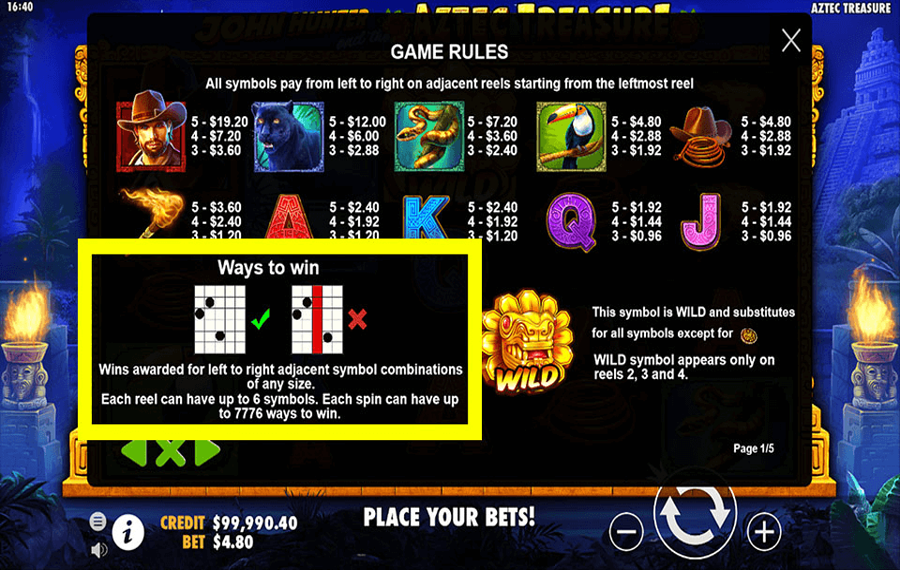 John Hunter and the Aztec Treasure Choose the paylines.