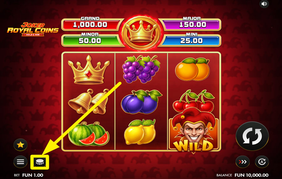 Joker Royal Coins Hold and Win СКОРРЕКТИРУЙТЕ СУММУ ВАШЕЙ СТАВКИ.