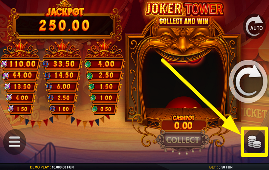 Joker Tower Collect And Win CHOISISSEZ VOTRE MISE.