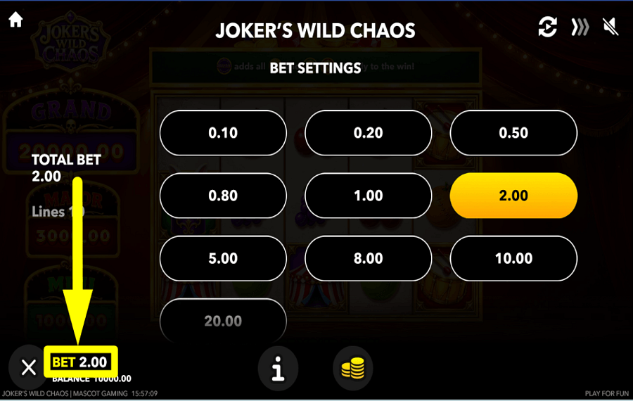 Joker Wild Chaos 賭け金を選択してください。
