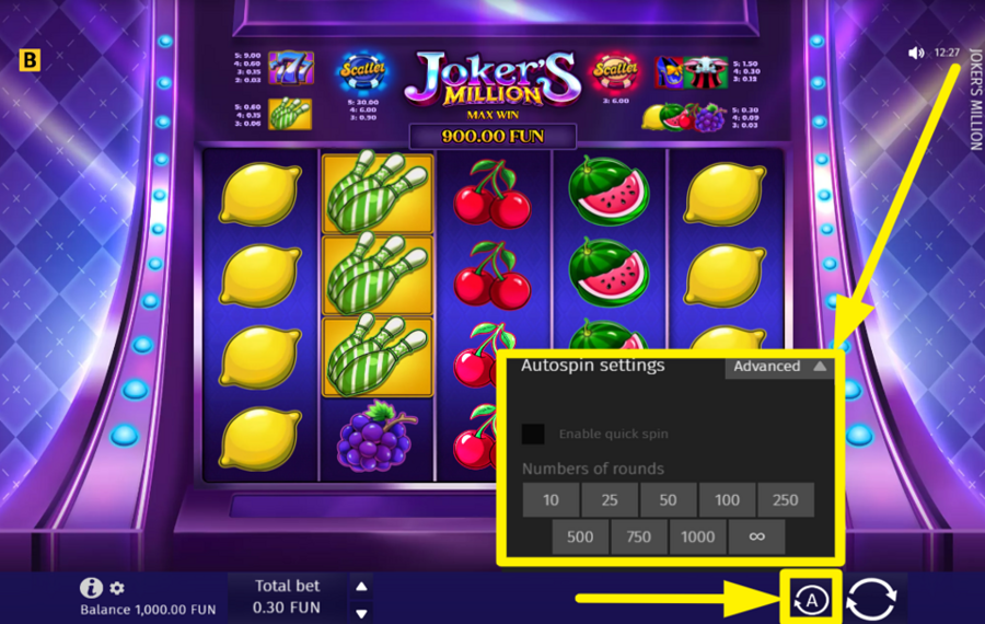 Jokers Million ACTIVATE AUTOMATIC SPINNING.