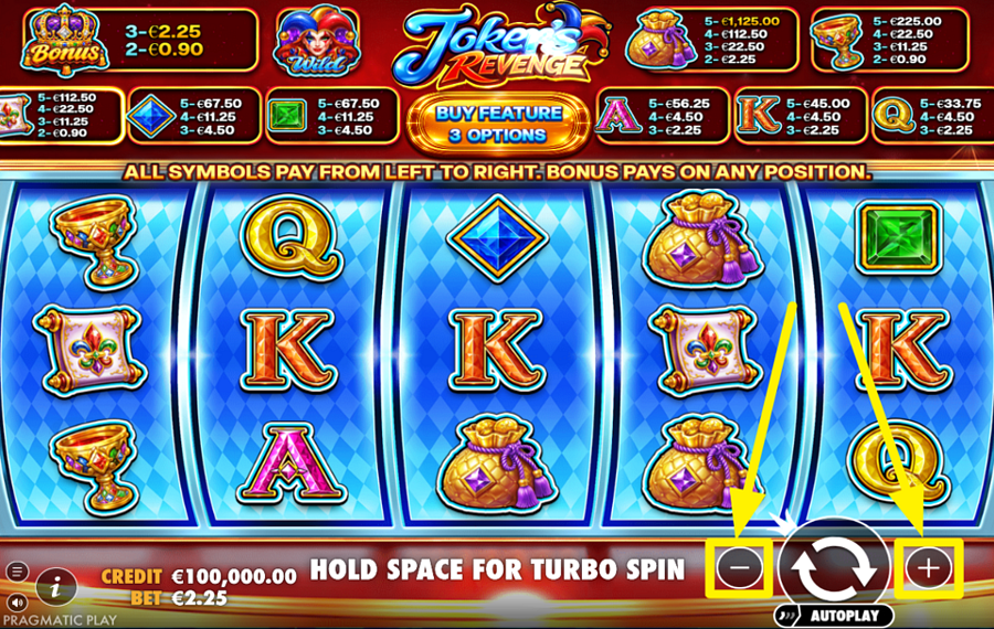Jokers Revenge SELECCIONE SU APUESTA.