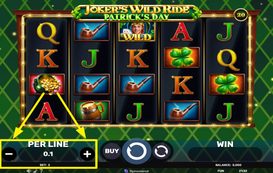 Jokers Wild Ride Patricks Day DÉTERMINEZ VOTRE MISE PAR LIGNE.