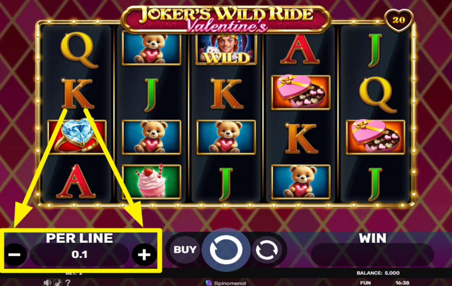 Jokers Wild Ride Valentines ATTRIBUER LA MISE PAR LIGNE.