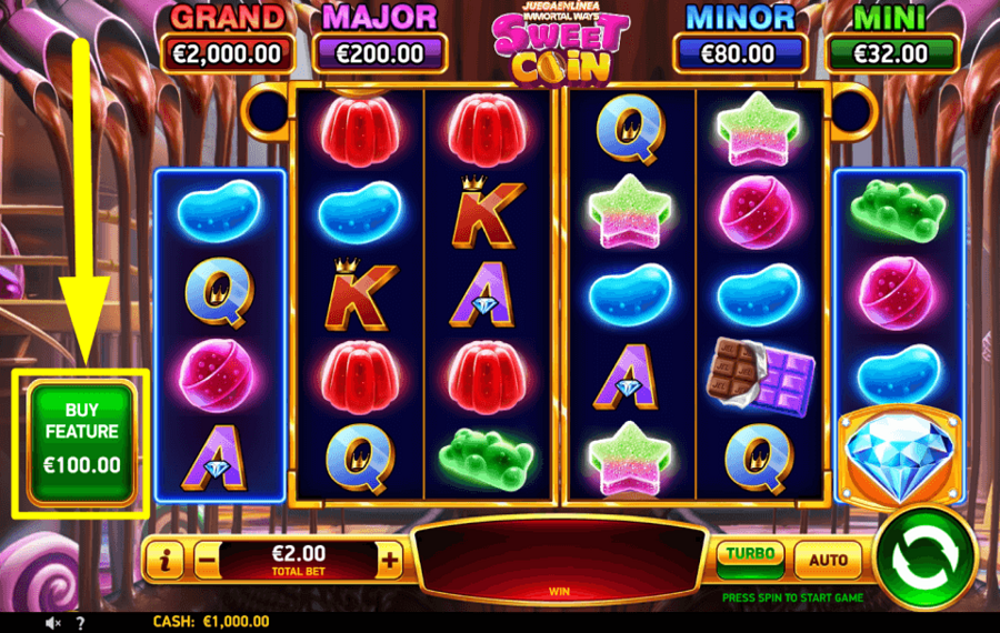 JuegaenLinea Immortal Ways Sweet Coin PAGA PER GIRI EXTRA.