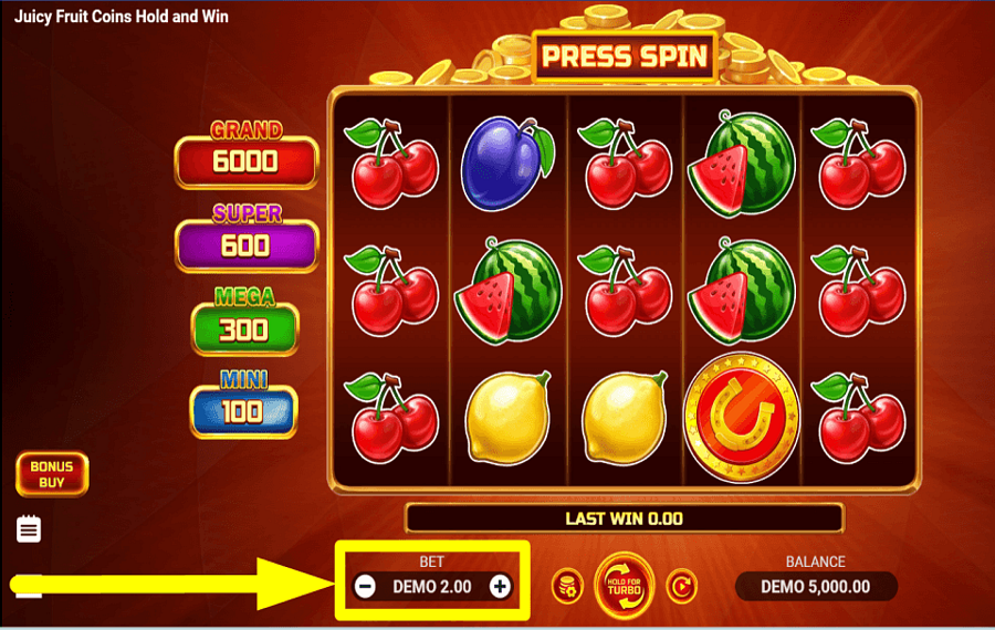 Juicy Fruit Coins Hold and Win DÉTERMINEZ LES ENJEUX.
