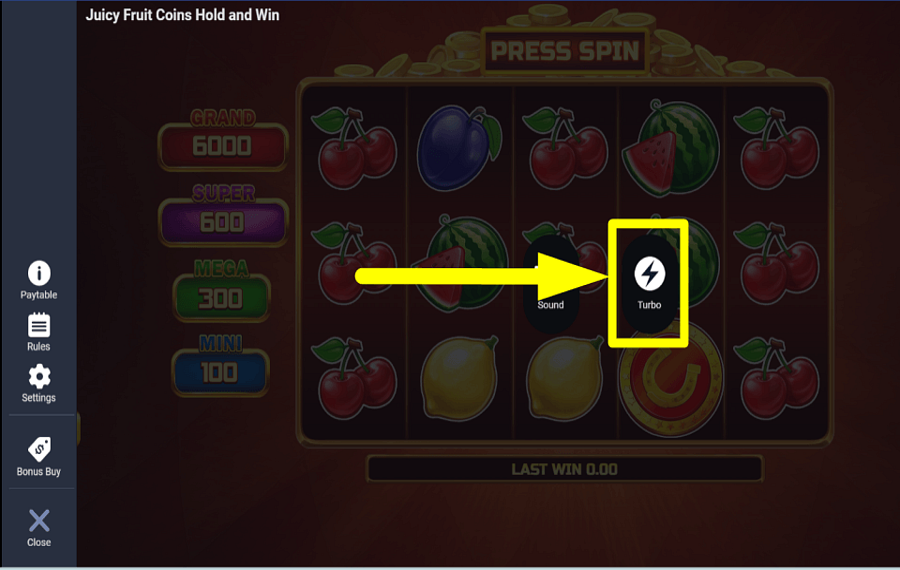 Juicy Fruit Coins Hold and Win APPUYER SUR LE CHAMPIGNON.