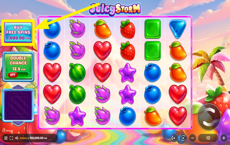 Juicy Storm PURCHASE THE BONUS GAME.