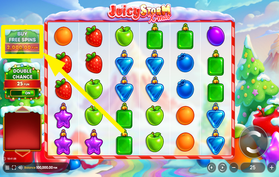 Juicy Storm Xmas РАЗБЛОКИРУЙТЕ БОНУСНУЮ ИГРУ.