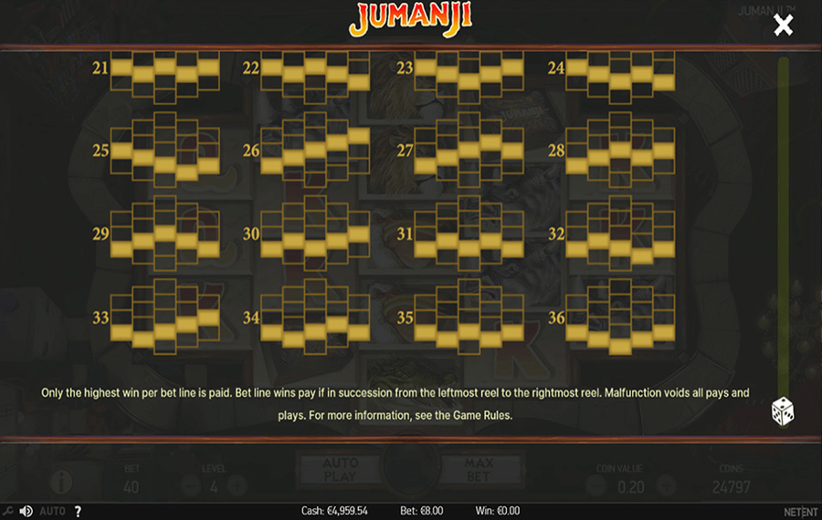 Jumanji Choose the paylines.