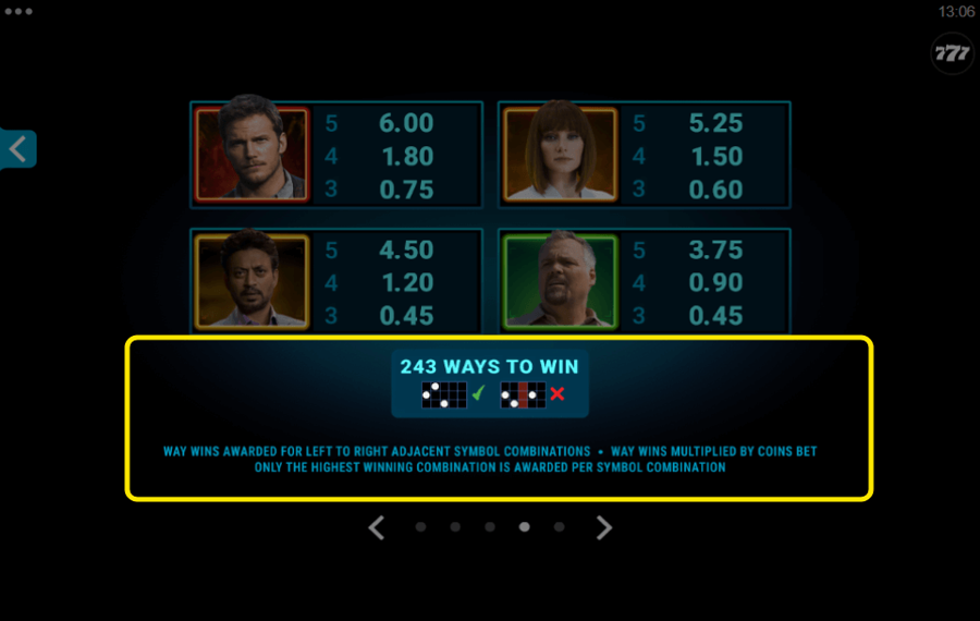 Jurassic World Choose the number of paylines