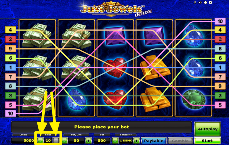Just Jewels Deluxe DECIDE ON THE NUMBER OF BET LINES.