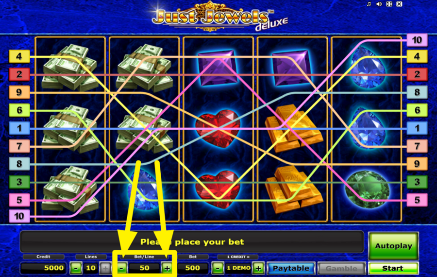 Just Jewels Deluxe MODIFY YOUR BET PER LINE.