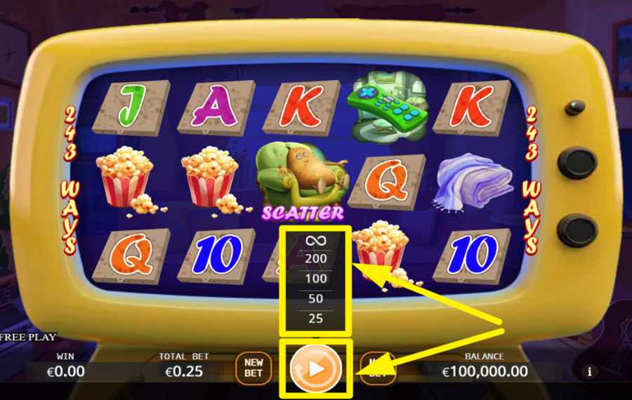 KA Gaming Couch Potato TURN ON AUTOMATIC SPINNING.