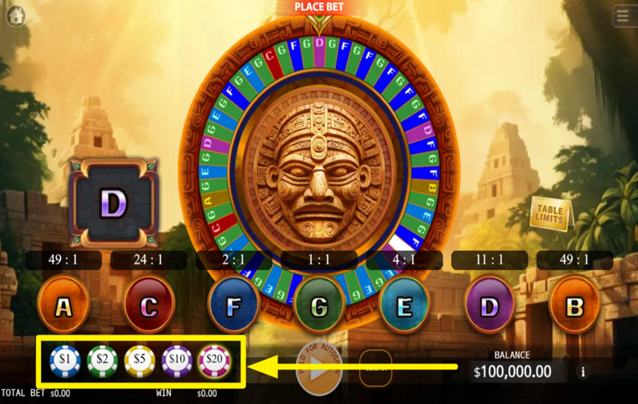 KA Gaming Golden Wheel ВЫБЕРИТЕ СТОИМОСТЬ ФИШКИ.