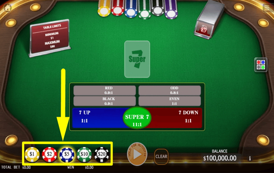 KA Gaming Super 7 DETERMINAR LA APUESTA.