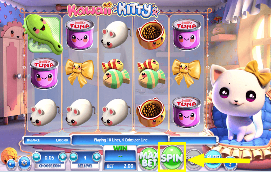 Kawaii Kitty Faites tourner les rouleaux.