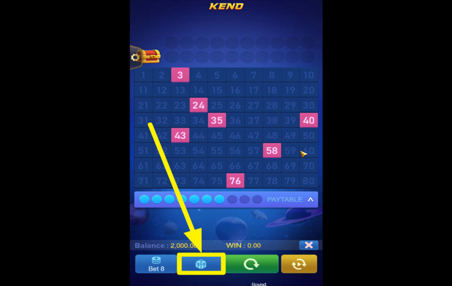 Keno Super Chance ELIGE NÚMEROS DE FORMA ALEATORIA.