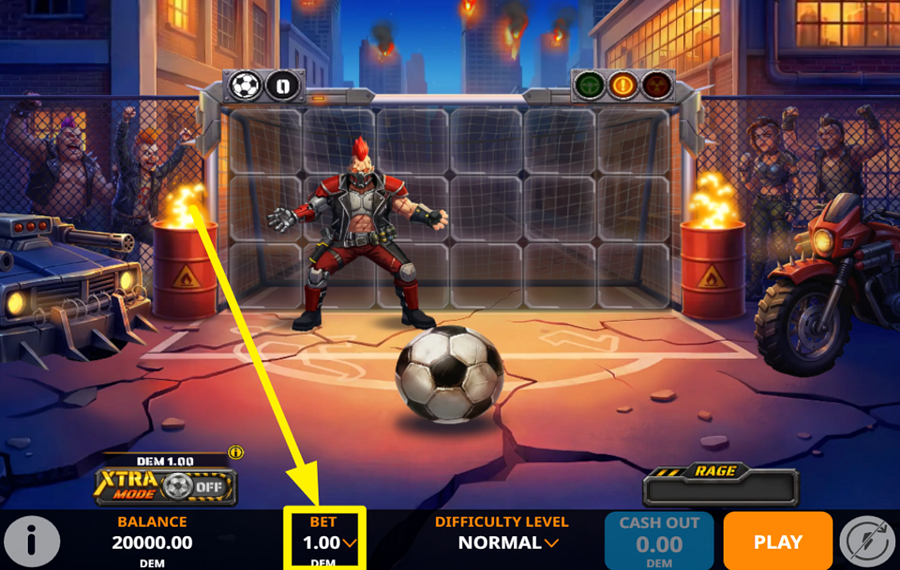 Kick of Fury 賭け金を設定してください。