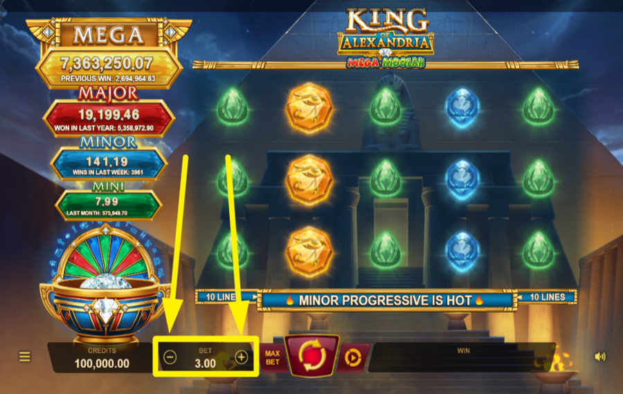 King of Alexandria Mega Moolah AJUSTA TU APUESTA.