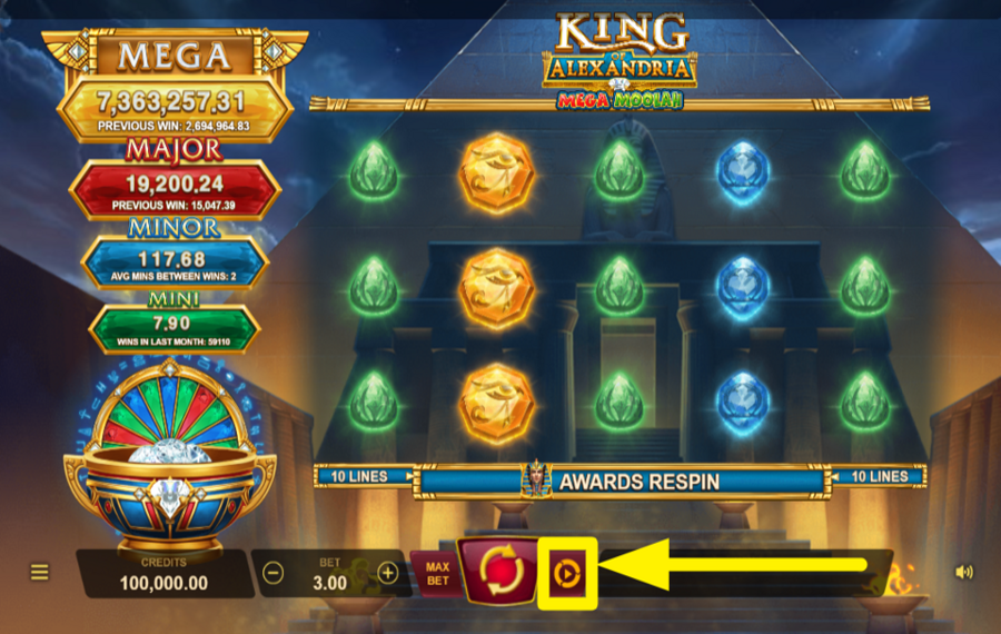 King of Alexandria Mega Moolah UTILICE GIROS AUTOMATIZADOS.