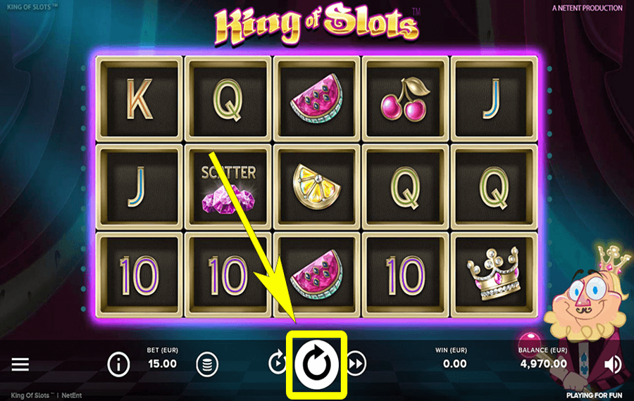 King of Slots Click/ tap the “Spin” button.