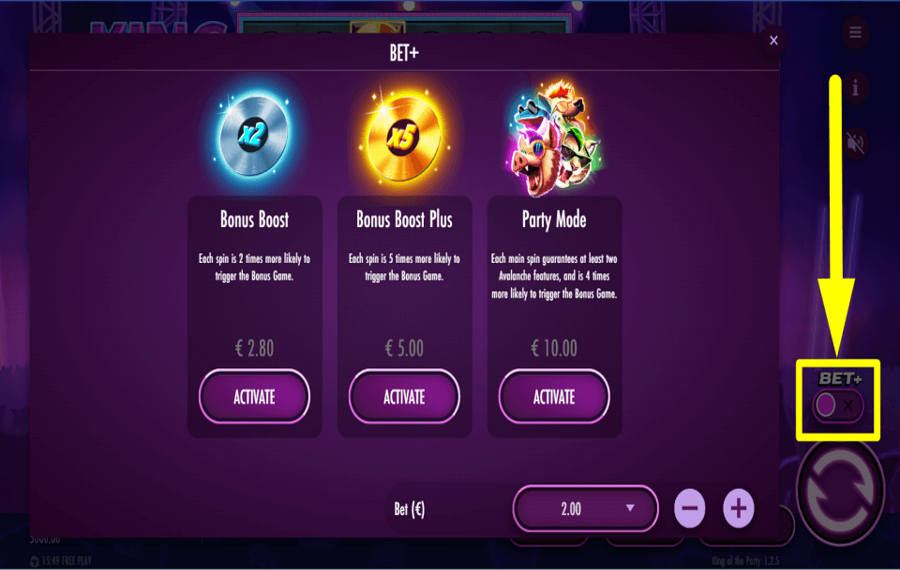 King of the Party AKTIVIEREN SIE DIE BET PLUS-FUNKTION.