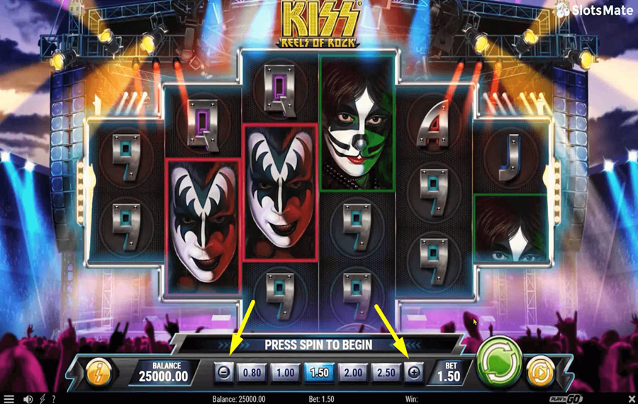 Kiss Reels of Rock Wählen Sie Ihren Einsatzbetrag. 
