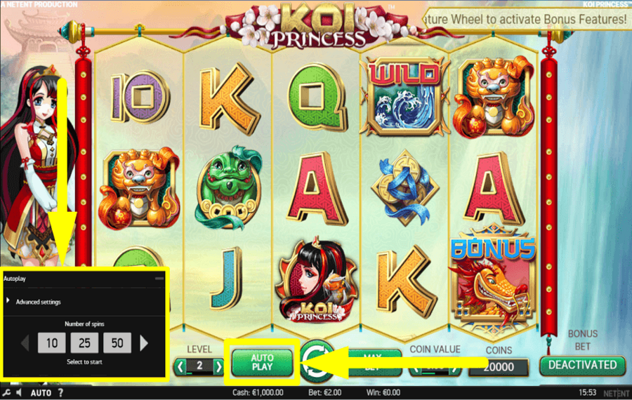 Koi Princess DÉMARRER LES TOURS AUTOMATIQUES.